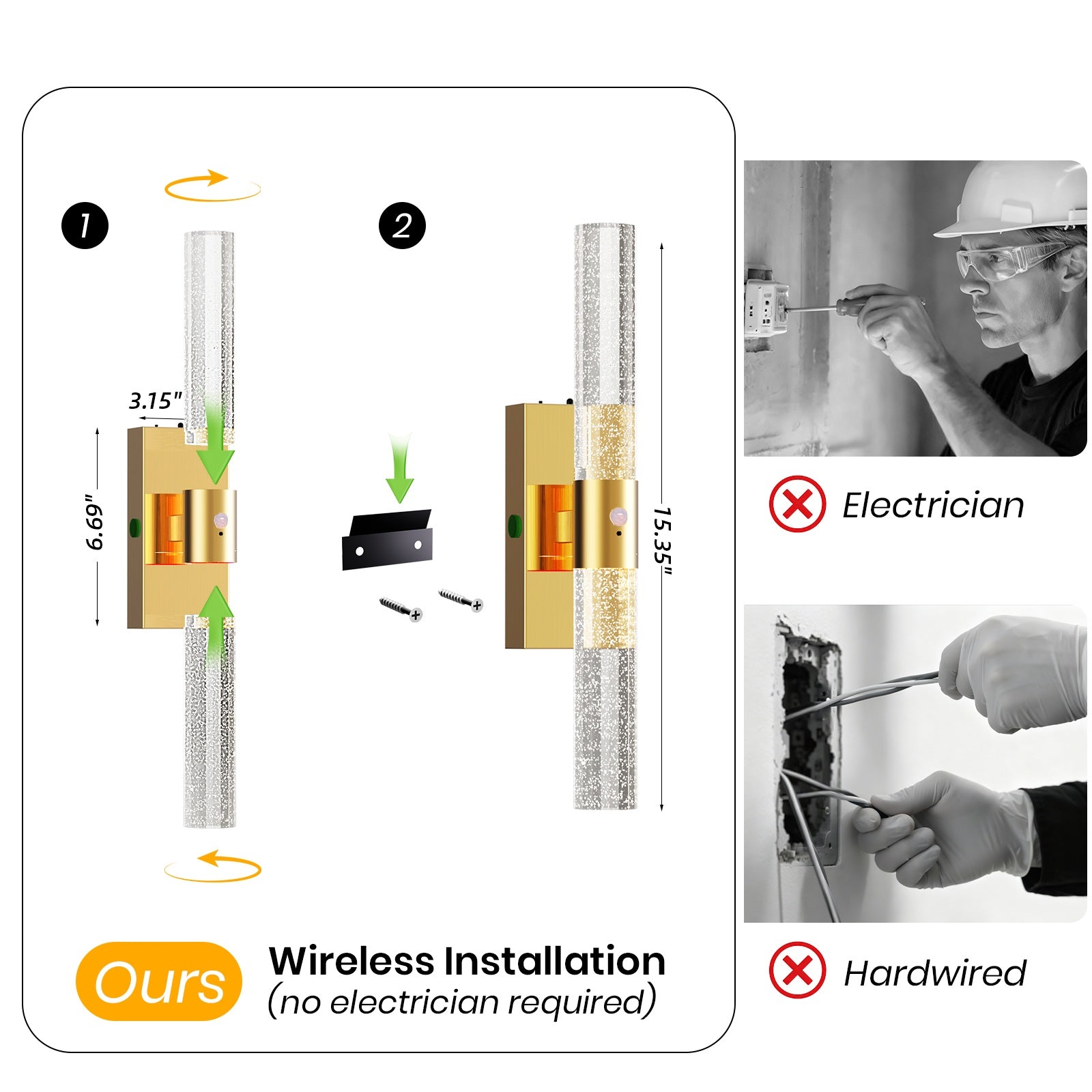 Motion Sensor Wall Sconces Battery Operated Set of 2, Rechargeable Wall Sconce, 3CCT Battery Wall Sconce, 12000mAh Dimmable with Remote for Bedroom, Living rome, Hallway (15.3 inch)