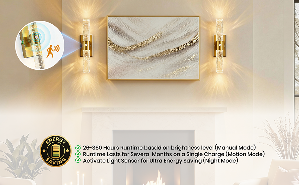 Motion Sensor Wall Sconces Battery Operated Set of 2, Rechargeable Wall Sconce, 3CCT Battery Wall Sconce, 12000mAh Dimmable with Remote for Bedroom, Living rome, Hallway (15.3 inch)