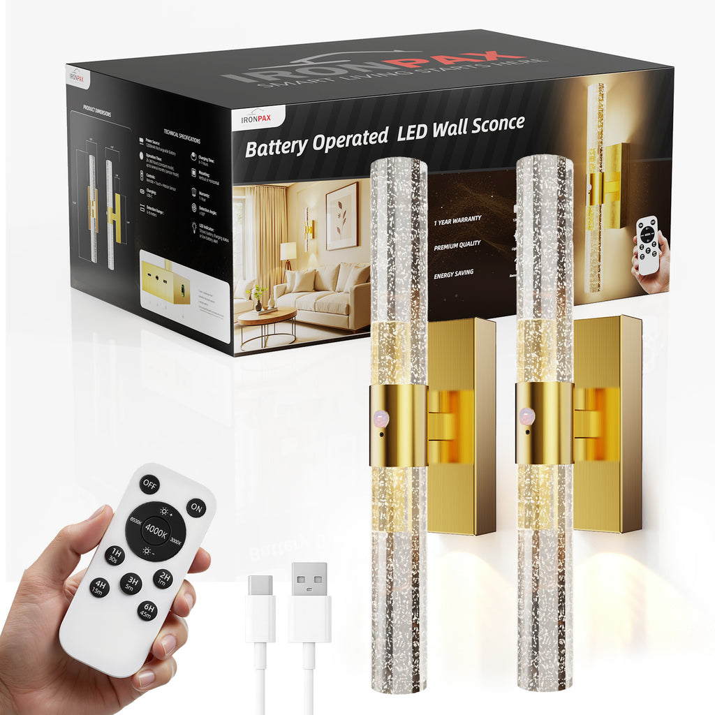 Motion Sensor Wall Sconces Battery Operated Set of 2, Rechargeable Wall Sconce, 3CCT Battery Wall Sconce, 12000mAh Dimmable with Remote for Bedroom, Living room, Hallway (15.3 inch)