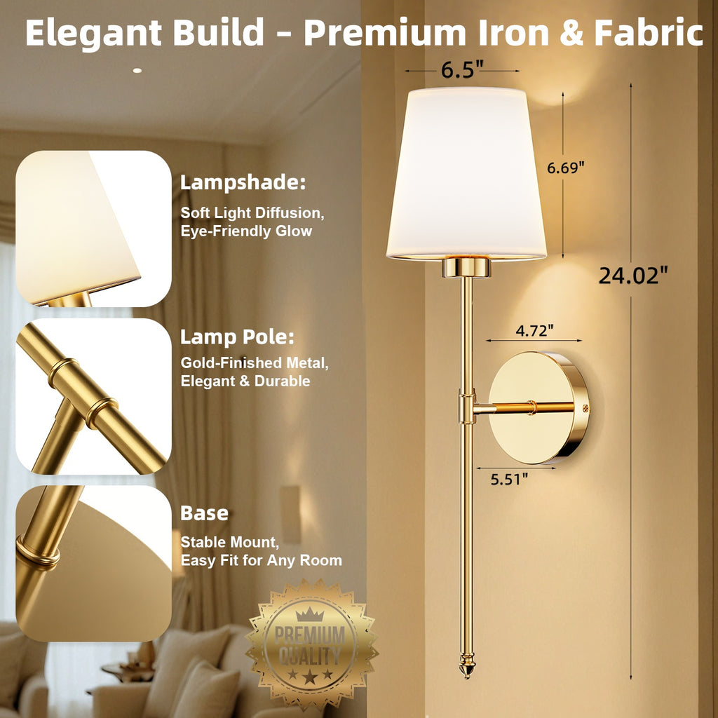 Wall Sconces Battery Operated Set of 2, Rechargeable Wall Sconce, 10 Colors Wireless Wall Sconces Set of Two, 5200mAh Dimmable Bulbs and Remote, for Bedroom Living Room, Hallway Decor (24 inch)