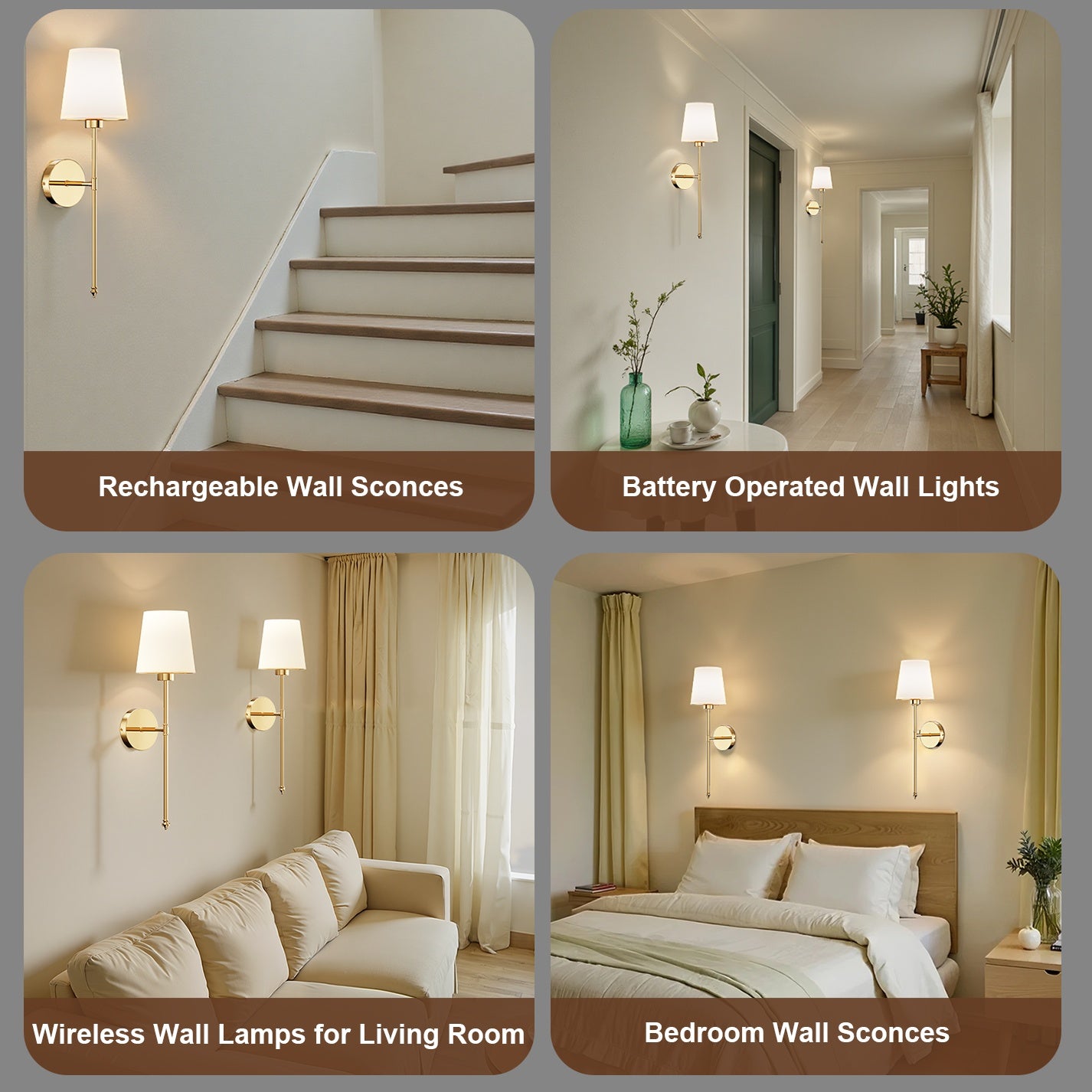 Wall Sconces Battery Operated Set of 2, Rechargeable Wall Sconce, 10 Colors Wireless Wall Sconces Set of Two, 5200mAh Dimmable Bulbs and Remote, for Bedroom Living Room, Hallway Decor (24 inch)