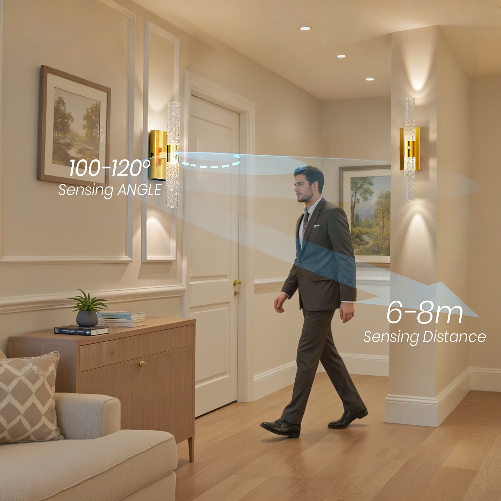 Motion Sensor Wall Sconces Battery Operated Set of 2, Rechargeable Wall Sconce, 3CCT Battery Wall Sconce, 12000mAh Dimmable with Remote for Bedroom, Living rome, Hallway (15.3 inch)