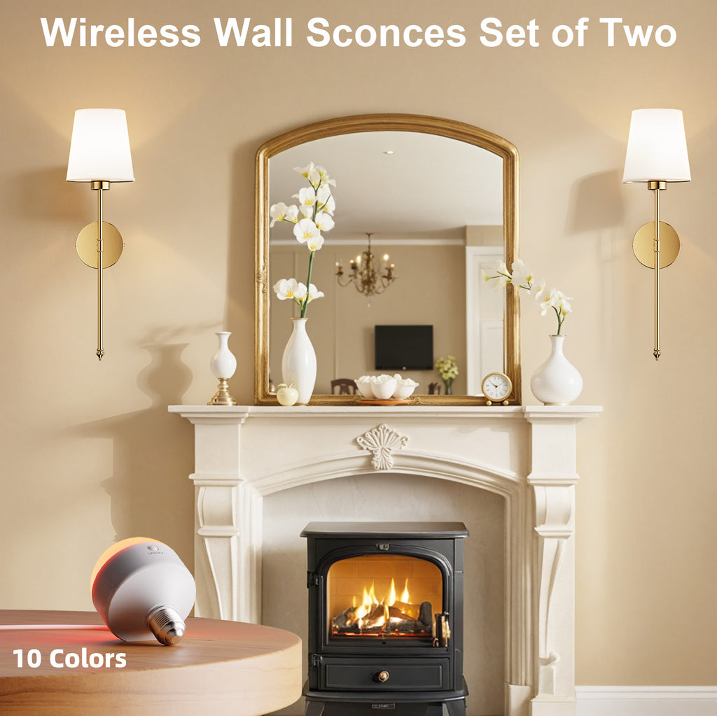 Wall Sconces Battery Operated Set of 2, Rechargeable Wall Sconce, 10 Colors Wireless Wall Sconces Set of Two, 5200mAh Dimmable Bulbs and Remote, for Bedroom Living Room, Hallway Decor (24 inch)